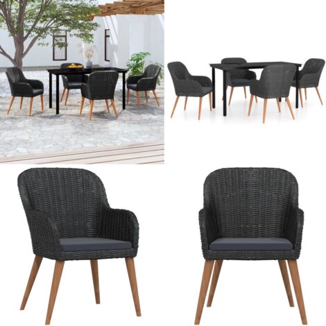 Juego de comedor de jardín 5 piezas con cojines negro - Juego de comedor - Mesa de jardín