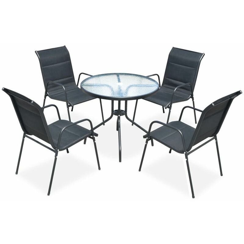 

Juego de comedor de jardín 5 piezas de acero negro
