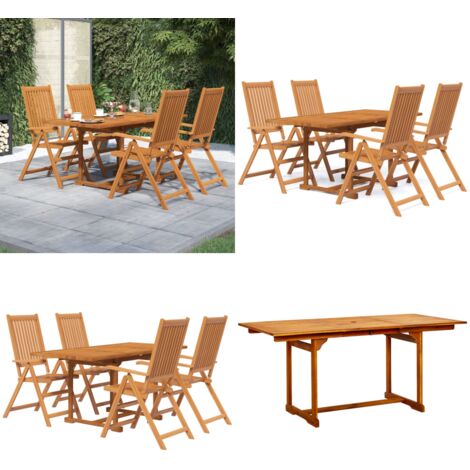 Juego de comedor de jardín 5 piezas madera maciza de acacia 120-170 cm - Comedor de jardín - Sillas de jardín