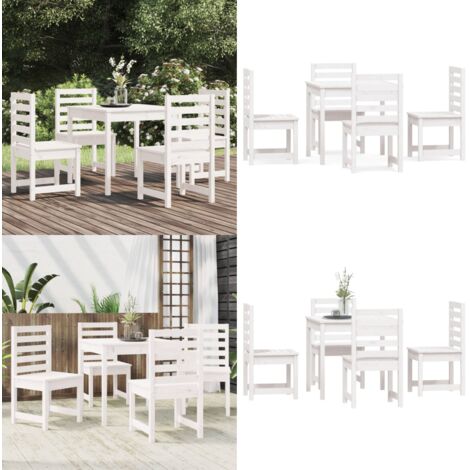 Juego de comedor de jardín 5 piezas madera maciza pino blanco - Mesa de jardín - Sillas de jardín