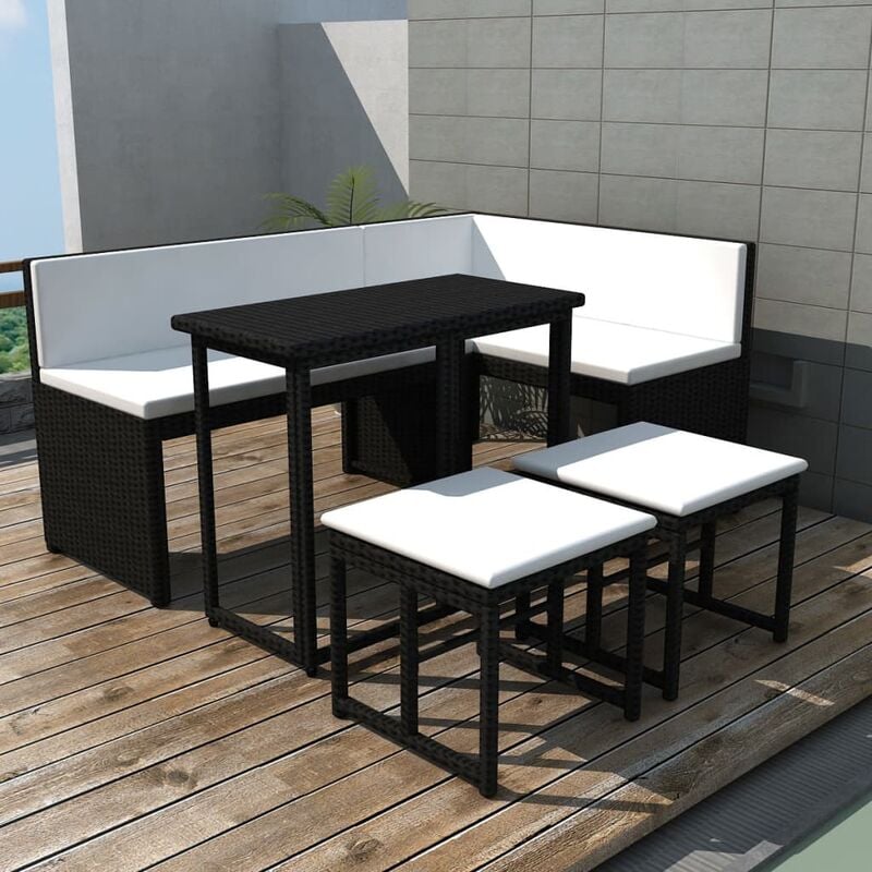 

Juego de comedor de jardín 5 piezas ratán PE y acero negro
