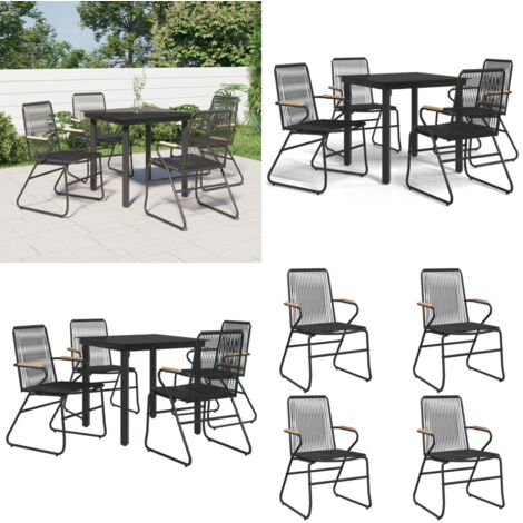 Juego de comedor de jardín 5 piezas ratán PVC negro - Comedor de jardín - Mesa de jardín