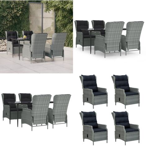 Juego de comedor de jardín 5 piezas ratán sintético gris claro - Comedor de jardín - Sillas de jardín