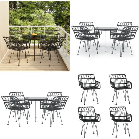 Juego de comedor de jardín 5 piezas ratán sintético negro - Comedor de jardín - Mesa de jardín