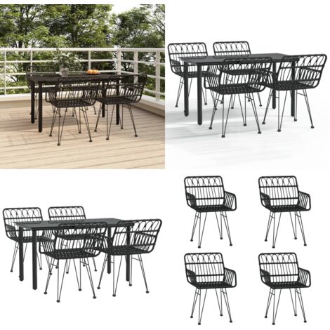 Juego de comedor de jardín 5 piezas ratán sintético negro - Comedor de jardín - Mesa de jardín