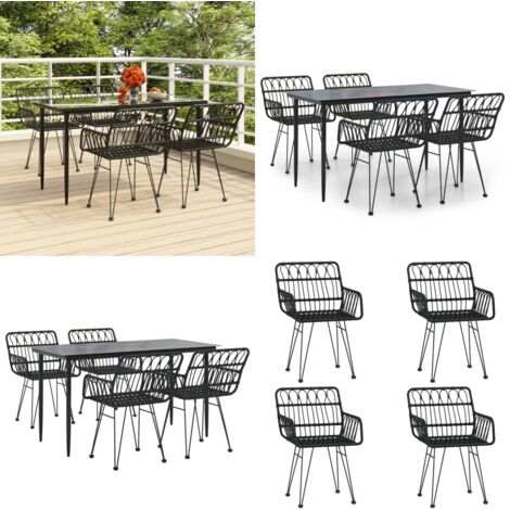 Juego de comedor de jardín 5 piezas ratán sintético negro - Comedor de jardín - Mesa de jardín