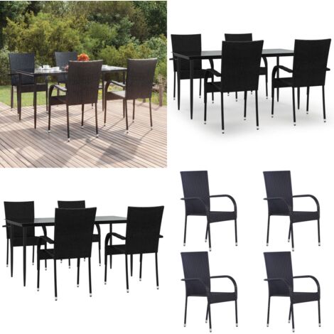 Juego de comedor de jardín 5 piezas ratán sintético negro - Comedor de jardín - Sillas de jardín