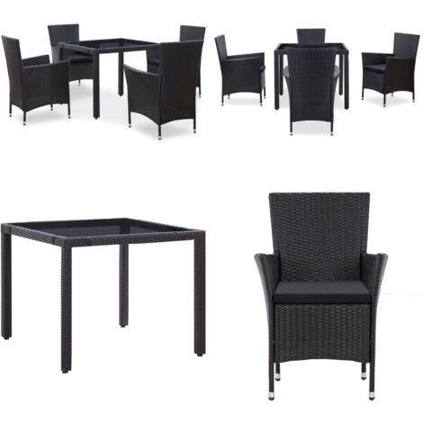 Juego de comedor de jardín 5 piezas ratán sintético negro - Comedor exterior - Ratán sintético
