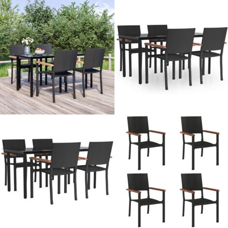 Juego de comedor de jardín 5 piezas ratán sintético negro - Mesa de jardín - Sillas de jardín