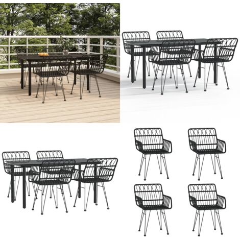 Juego de comedor de jardín 5 piezas ratán sintético negro - Mesa de jardín - Sillas de jardín