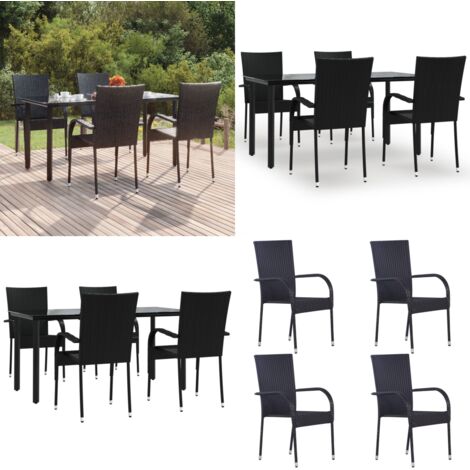 Juego de comedor de jardín 5 piezas ratán sintético negro - Sillas de jardín - Mesa de jardín
