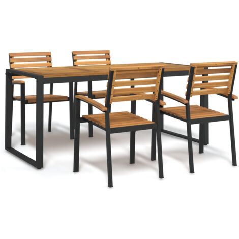 Juego de comedor de jardín 5 pzas madera maciza acacia y metal