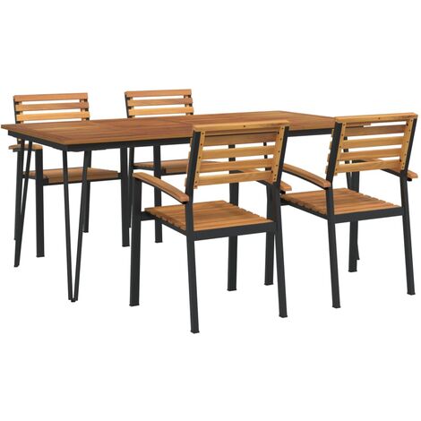 Juego de comedor de jardín 5 pzas madera maciza acacia y metal vidaXL