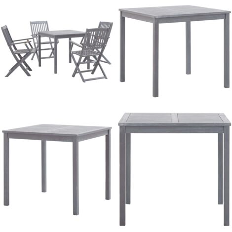 Juego de comedor de jardín 5 pzas madera maciza de acacia gris - Mesa de comedor - Sillas plegables