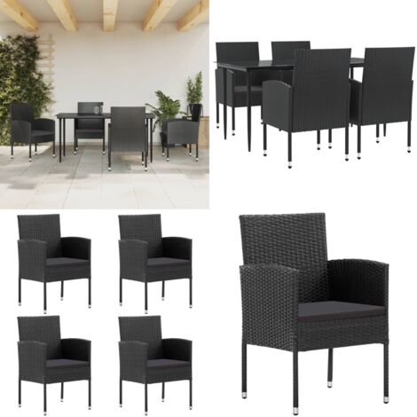 Juego de comedor de jardín 5 pzas ratán sintético y acero negro - Mesa y sillas de jardín - Comedor de jardín