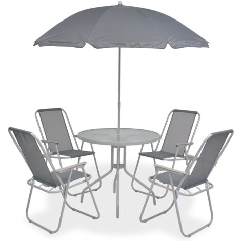 Juego de comedor de jardín 6 piezas acero y textilene gris