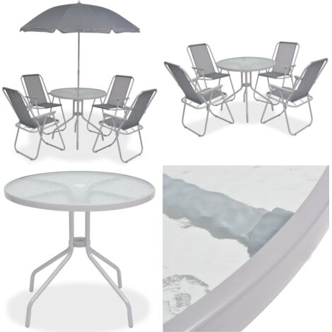 Juego de comedor de jardín 6 piezas acero y textilene gris - Sillas de jardín - Mesa de jardín