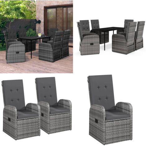 Juego de comedor de jardín 7 piezas con cojines gris - Juego de comedor - Sillas de jardín