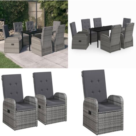 Juego de comedor de jardín 7 piezas con cojines gris - Juego de comedor - Sillas de jardín