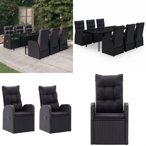 Juego de comedor de jardín 7 piezas con cojines negro - Juego de comedor - Mesa de jardín