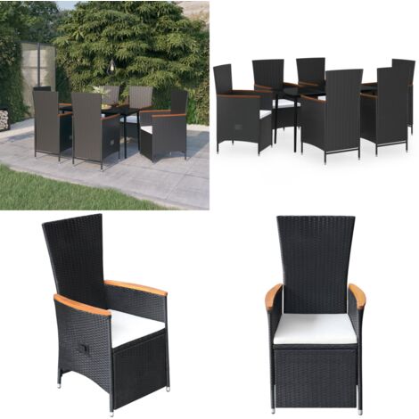Juego de comedor de jardín 7 piezas con cojines negro - Juego de comedor - Mesa de jardín