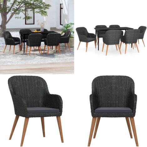 Juego de comedor de jardín 7 piezas con cojines negro - Juego de comedor - Mesa de jardín