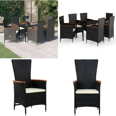 Juego de comedor de jardín 7 piezas con cojines negro - Juego de comedor - Mesa de jardín