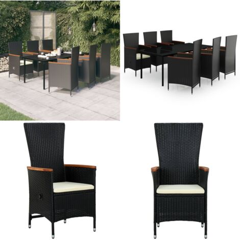 Juego de comedor de jardín 7 piezas con cojines negro - Juego de comedor - Sillas de jardín