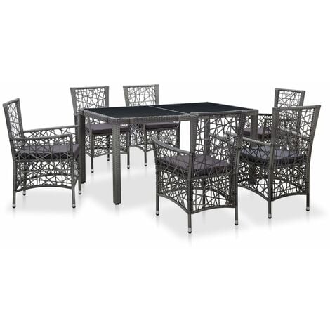 Juego de comedor de jardín 7 piezas de ratán sintético gris vidaXL