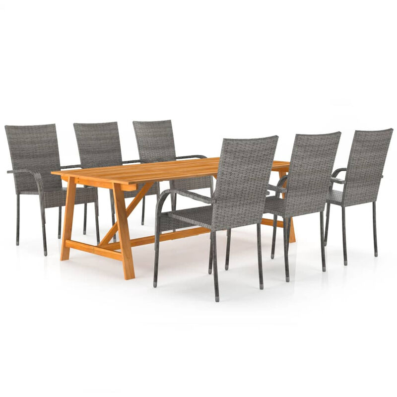 

Happyshopping - Juego de comedor de jardin 7 piezas gris