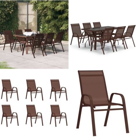 Juego de comedor de jardín 7 piezas marrón y negro - Mesa de jardín - Sillas de jardín