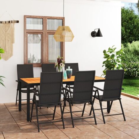 Juego de comedor de jardín 7 piezas negro y marrón vidaXL