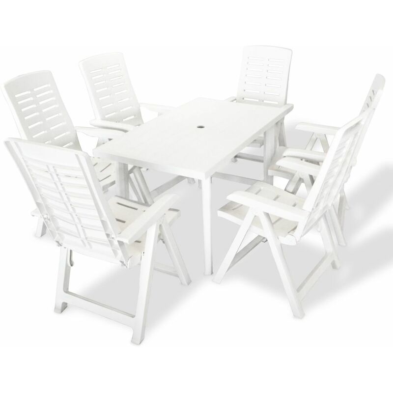 

Juego de comedor de jardín 7 piezas plástico blanco