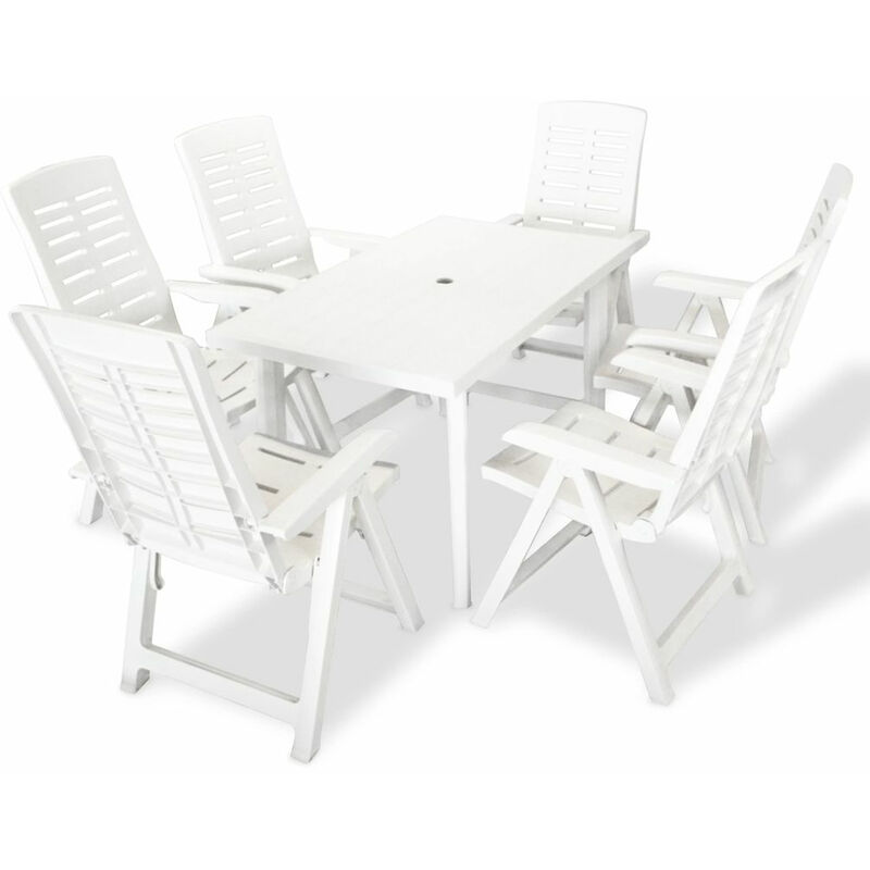 

Juego de comedor de jardin 7 piezas plastico blanco