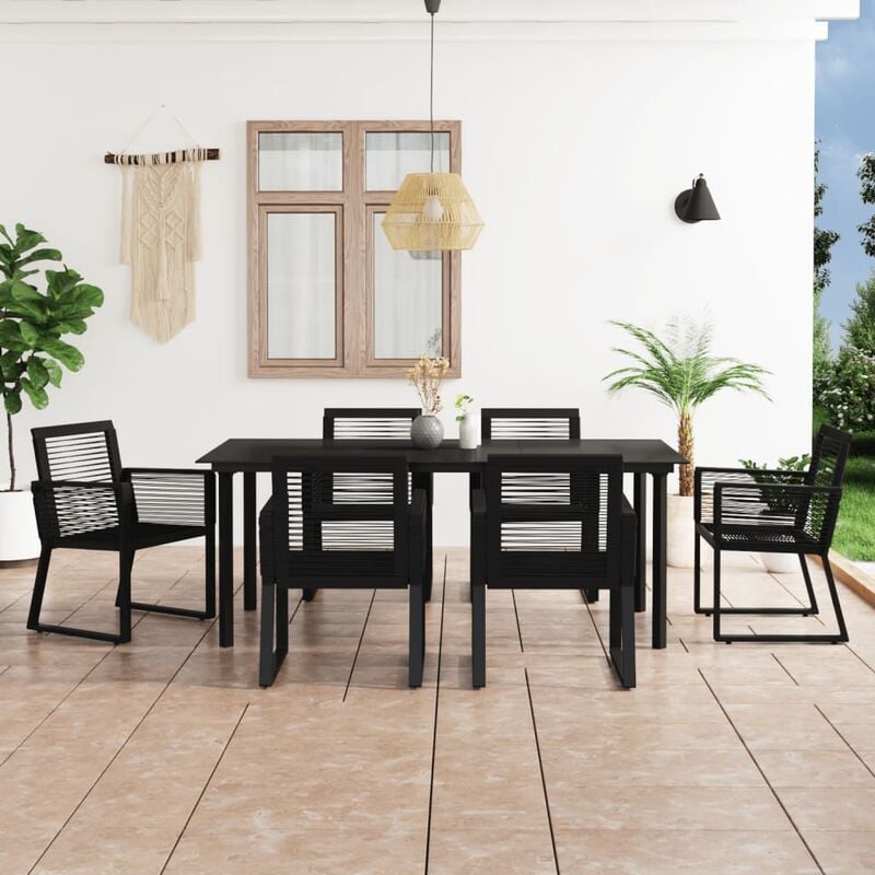 

Juego de comedor de jardín 7 piezas ratán PVC negro