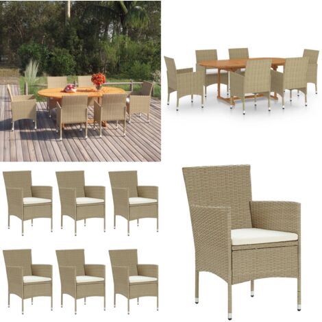 Juego de comedor de jardín 7 piezas ratán sintético beige - Mesa de jardín - Sillas de jardín