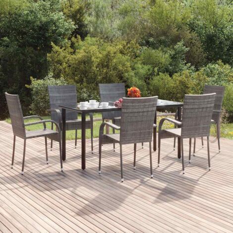 Juego de comedor de jardín 7 piezas ratán sintético gris