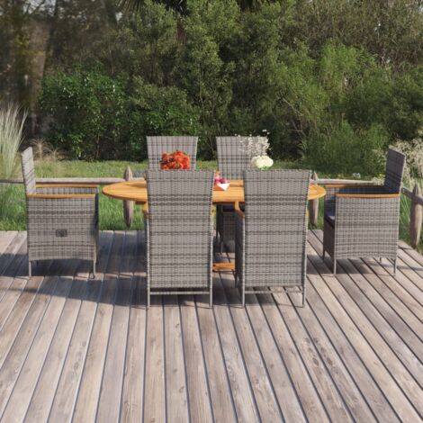Juego de comedor de jardín 7 piezas ratán sintético gris vidaXL