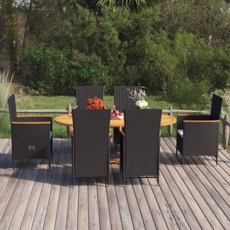 Juego de comedor de jardín 7 piezas ratán sintético negro