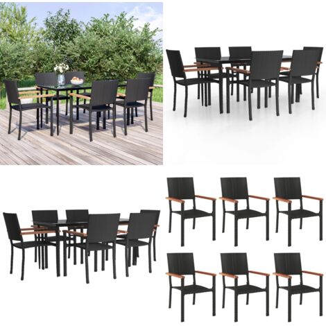 Juego de comedor de jardín 7 piezas ratán sintético negro - Comedor de jardín - Mesa de jardín