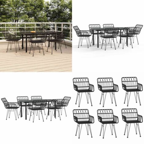 Juego de comedor de jardín 7 piezas ratán sintético negro - Comedor de jardín - Mesa de jardín