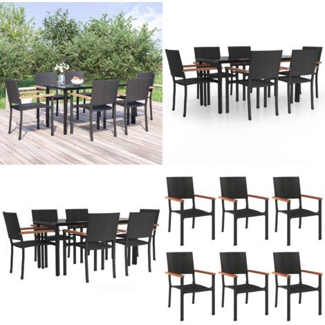 Juego de comedor de jardín 7 piezas ratán sintético negro - Comedor de jardín - Mesa de jardín