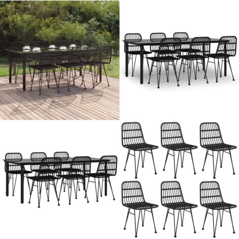 Juego de comedor de jardín 7 piezas ratán sintético negro - Comedor de jardín - Mesa de jardín