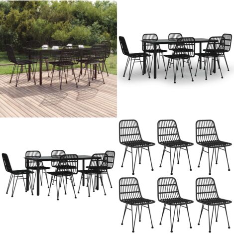 Juego de comedor de jardín 7 piezas ratán sintético negro - Comedor de jardín - Mesa de jardín