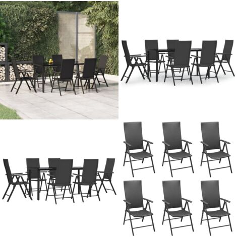 Juego de comedor de jardín 7 piezas ratán sintético negro - Comedor de jardín - Mesa de jardín