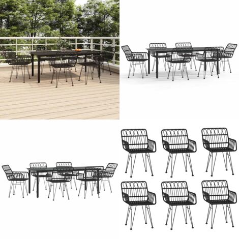 Juego de comedor de jardín 7 piezas ratán sintético negro - Comedor de jardín - Mesa de jardín