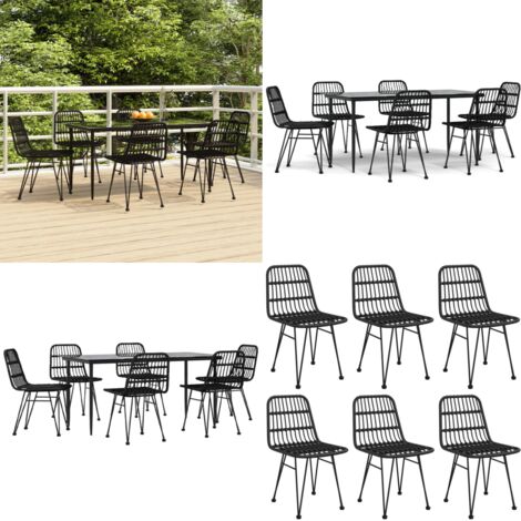 Juego de comedor de jardín 7 piezas ratán sintético negro - Comedor de jardín - Mesa de jardín