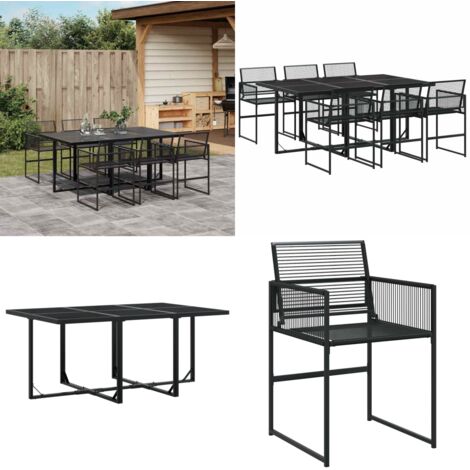 Juego de comedor de jardín 7 piezas ratán sintético negro - Sillas de jardín - Mesa de jardín