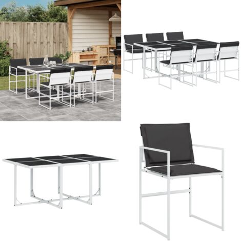 Juego de comedor de jardín 7 pzas con cojines textilene blanco - Sillas de jardín - Mesa de jardín