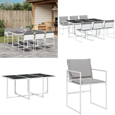 Juego de comedor de jardín 7 pzas con cojines textilene blanco - Sillas de jardín - Mesa de jardín